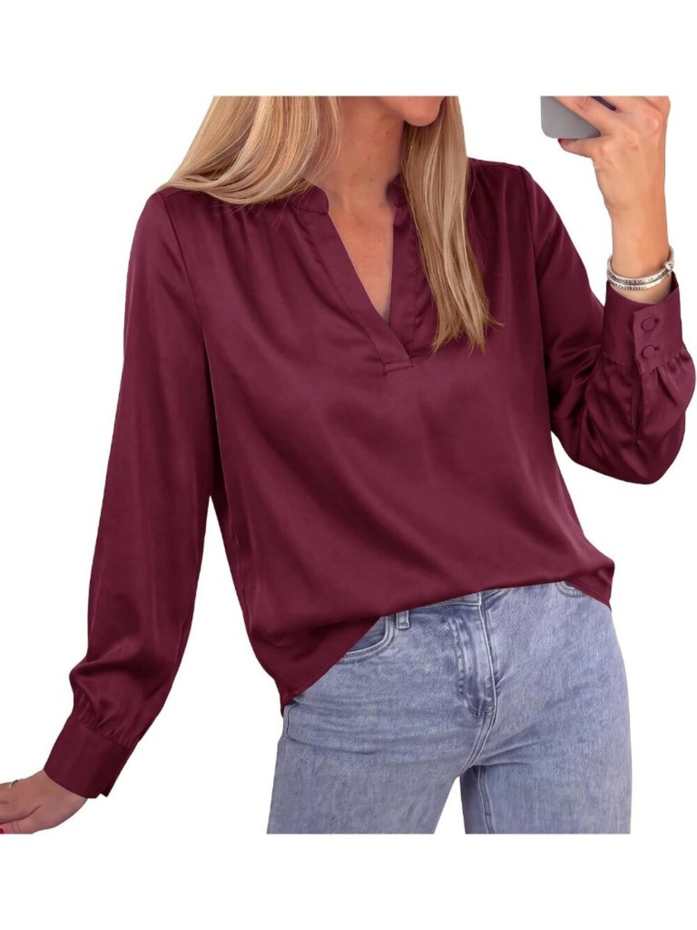 Chic Satin Blouse for Women - Dressy Casual Long Sleeve Shirt for Work & Fall